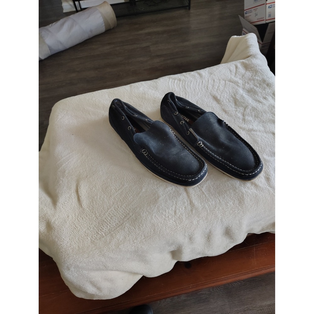 NATHA Mens Navy Blue Suede Leather Boat Shoes Loafers 11M AK004 Slip On Casual